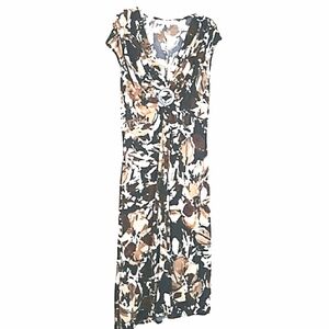 EVAN PICONE Dress 10 Petite Midi Floral Cap Sleeves Self-belt Flowy